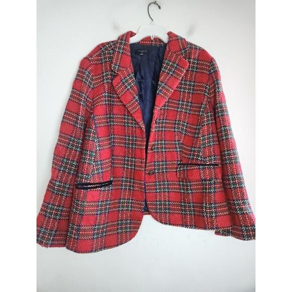 Talbots Women Red Tweed Red Blue Wool Blend "Shetland" 3 Button Blazer size 22W - Picture 2 of 11